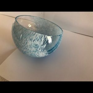Vintage half moon glass bowl blue and white